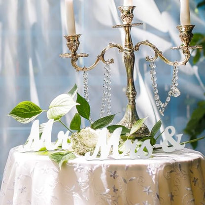 Complete Wedding Decoration Set - Mr & Mrs Sign with Just Married Banner, Gold Cake Cutting Set, 13ft Eucalyptus Rose Garland and 200 Pcs Ivory Petals for Aisle Scatter & Table Centerpieces