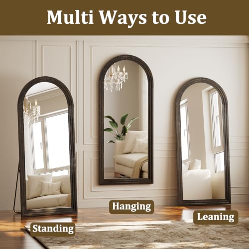 71"x30" Arched Full Length Mirror with Solid Wood Frame, Brown - color: Dark Brown, size: 71"L x 30"W