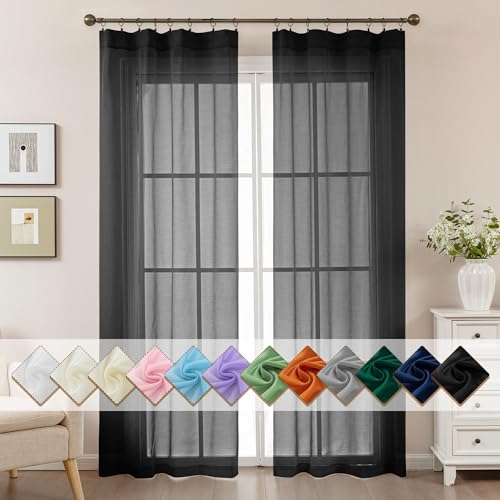 Black Sheer Curtains 84 Inches Long Rod Pocket - color: Black, size: 42"W x 84"L (Pack of 2)