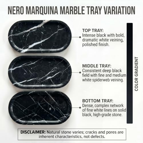 YKAJO Nero Marquina Oval Marble Tray, 11.8x5.9 Vanity Perfume Organizer - color: Nero Marquina, size: 11.8" x 5.9" x 0.6"