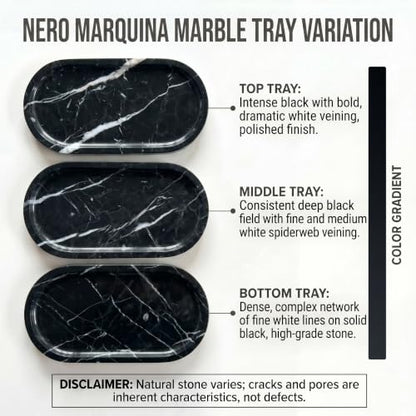 YKAJO Nero Marquina Oval Marble Tray, 11.8x5.9 Vanity Perfume Organizer - color: Nero Marquina, size: 11.8" x 5.9" x 0.6"