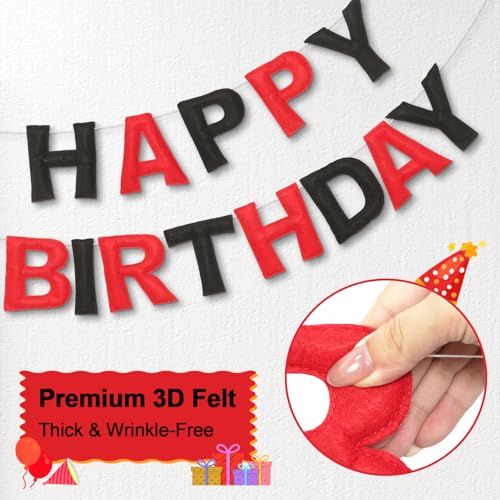 Pre-Strung Felt Happy Birthday Banner Red Black Garland Set - color: Black Red