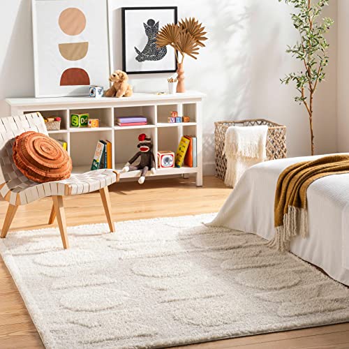 Hauteloom Dason Living Room, Bedroom Area Rug - Geometric Abstract Circles Square - Contemporary Modern Scandinavian Minimalist Tone - Off White, Beige, Medium Gray, Cream, White - 5'3" x 7' - size: 5'3" x 6'11" (Rectangular)