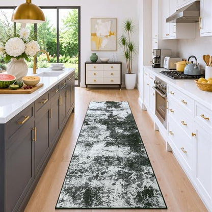 Merelax 2x6 Hallway Runner Rug Washable Non-Slip Back Grey Low Pile Carpet - color: Black Grey, size: 2' x 6'(24''x72'')