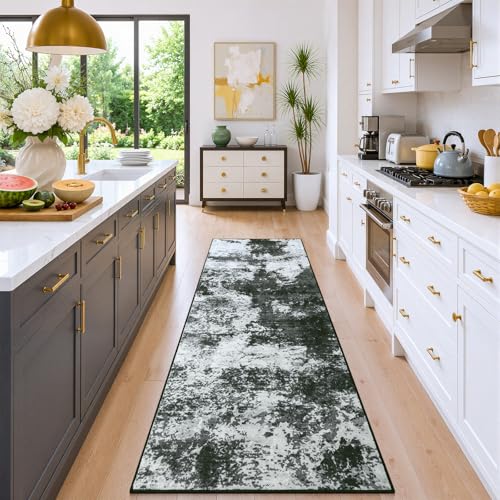 Merelax 2x6 Hallway Runner Rug Washable Non-Slip Back Grey Low Pile Carpet - color: Black Grey, size: 2' x 6'(24''x72'')