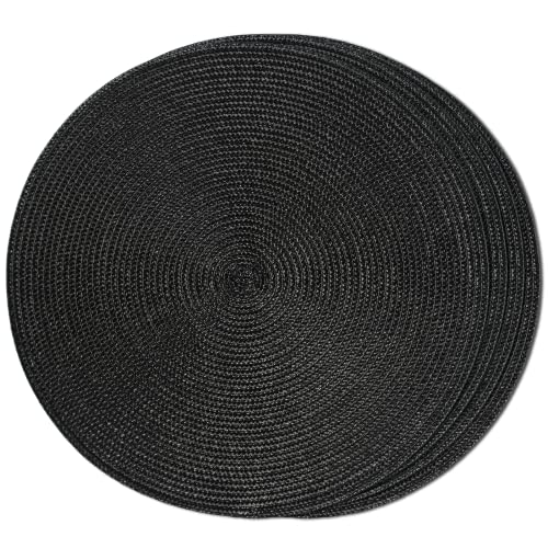 FunWheat Round Braided Placemats Set of 4 Table Mats for Dining Tables Woven Washable Non-Slip Place mats 15inch (Black, 4pcs) - color: Black, size: Set of 4