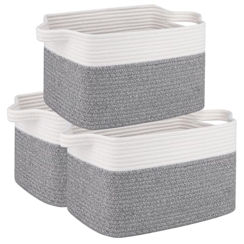 OIAHOMY 3-Pack Storage Basket for Organizing Woven Basket for Shelves Grey - color: Grey variegated, size: 13''×9.9''×8.7''