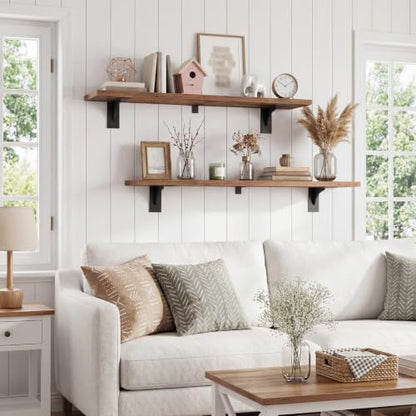 HOOBRO Floating Shelves for Wall, 39.4" Wall Mounted Shelves Set of 2 - color: Rustic Brown + Black, size: 39.4 Inches