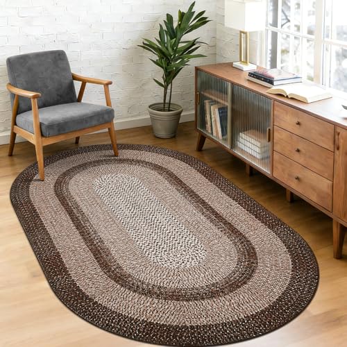 RUGSREAL 5x8 Oval Washable Rug Living Room Modern Border Bedroom Area Rugs - color: Brown, size: 5' x 8' (Oval)