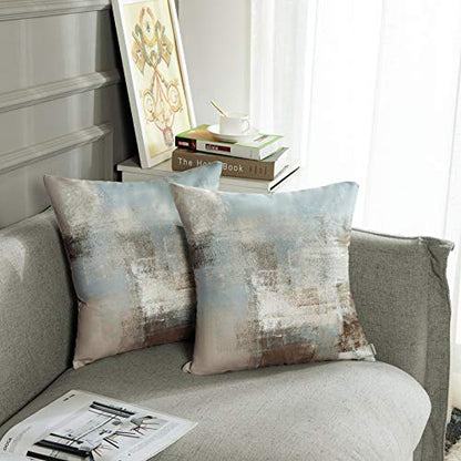 Britimes Throw Pillow Covers Set of 2, 18 x 18 Inch, Grey Beige Teal - color: Grey Beige, size: 18" x 18" (Pack of 2)