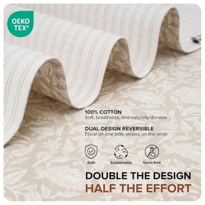 Cotton Placemats Set of 6-13x19 Inch, Reversible Floral Printed Placemats, Durable & Elegant for Dining Table, Wedding, Restaurant, Oeko-TEX Certified - Beige - color: Floral Printed Beige - Reversible Printed