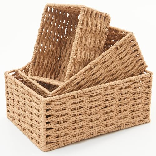Small Wicker Basket for Organizing, Woven Storage Basket Sets of 3 - color: Neutral