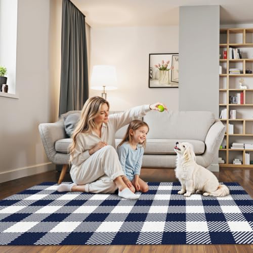 Outdoor Rugs, Blue and White Area Rug Checkered 3’x 5’ - color: Blue & White, size: 3' x 5' (Rectangular)