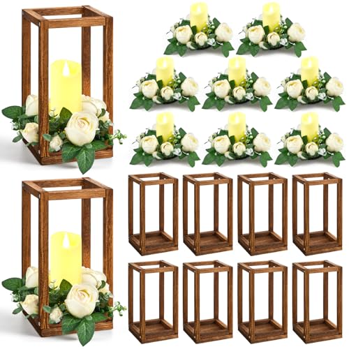 30 Pcs Wedding Lantern Centerpiece with Candle Holders, Beige Flower - color: Beige Flower