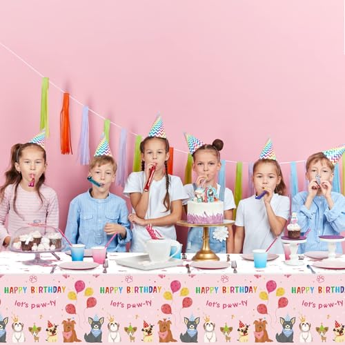 3 Pack Paw Patrol Birthday Decorations Pet Dog Tablecloths Puppy Table Covers Pink Dog Party Supplies Paw Print Table Decor for Girls Kids Lets Pawty Birthday Baby Shower Party Favor 54 x 108 Inch - style: Dog Birthday