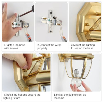 Solid Brass Outdoor Wall Light Fixtures, 12.6", 1-Pack - color: Polished Brass - 1 Pack, size: 12.6 inch
