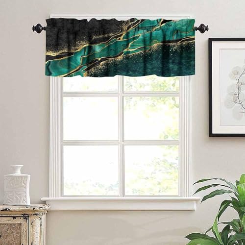 Green Malachite Window Valance, Abstract Black Green Gold Marble Modern Luxury Art Vintage Stone Print Short Curtains for Kitchen Home Bedroom Living Room, 54x18inch - color: Marble-14