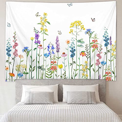 RosieLily Floral Wall Hanging - Butterfly Colorful Wildflower Nature Tapestry, Botanical Vintage Spring Design for Bedroom Dorm, 59" x 79" Inches - color: Colorful, size: 79"L x 59"W