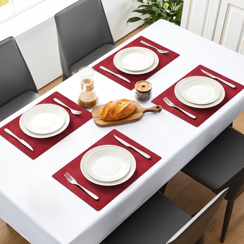 MOSAYT Vinyl Faux Leather Placemats, Set of 6, Red - color: Red