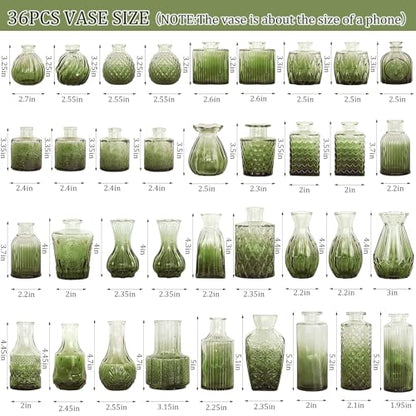 Set of 36 Glass Bud Vases Small Flower Vases for Centerpieces(Green) - color: Green