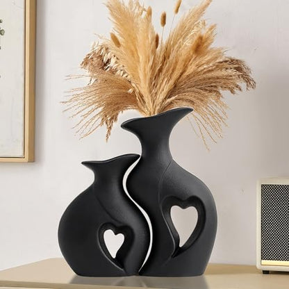 XL Black Snuggle Hollow Ceramic Flower Vase Home Decor Set of 2 - color: XL Black