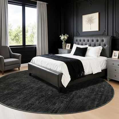 LIANLAM 6 FT Washable Rug, Black Solid Round Rugs for Living Room & Bedroom - color: Black, size: 6' (Round)