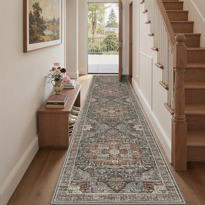 Roxstand Washable 2.6x12 Runner Rug, Non Slip Hallway Rugs Grey/Brown/Tan - color: Grey/Brown/Tan, size: 2'6"x12'(Runner)