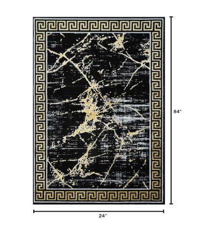 GLORY RUGS Area Rugs Marble 2x7 Black Gold Carpet Modern Abstract Rug Living Room Dining Bedroom Rug - color: Black, size: 2' x 7' (Rectangular)