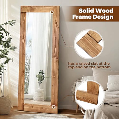 58x24in Full Length Mirror, Solid Wood Convex Frame, Light Brown - color: Light Brown-convex Frame, size: 58"L x 24"W