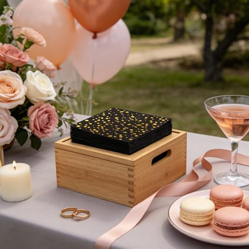 80 Pack of Black Paper Cocktail Napkins with Gold Foil Polka Dot Confetti，Polka Dot Party Supplies(5 x 5 in，3-ply) (Gold Black Pot) - style: Small Black Gold Dot