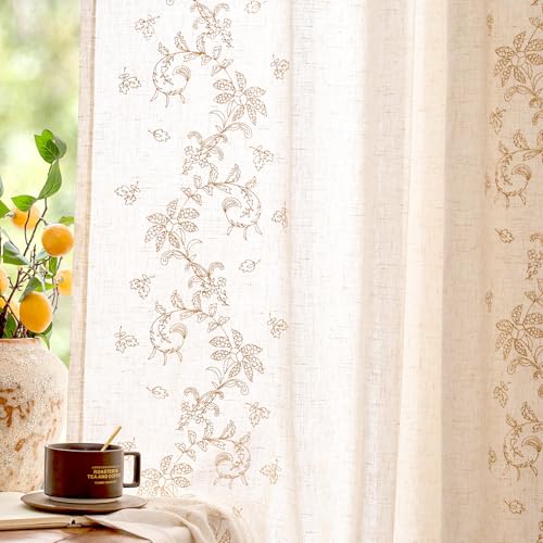 jinchan Floral Linen Curtains, Back Tab 50x84 Inch, 2 Panels Beige - color: Vine | Beige, size: 50"W x 84"L (Pack of 2)