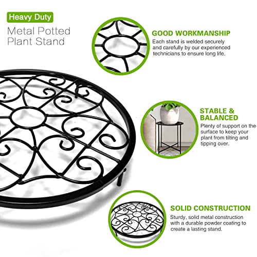 15" Tall Metal Plant Stand, 11" Wide Round Plant Stand for Flower Pots Up to 100lbs, Rustproof Iron Plant Holder for Indoor Outdoor Use, Easy Assemble Flower Stand for Home Garden Display Greenery