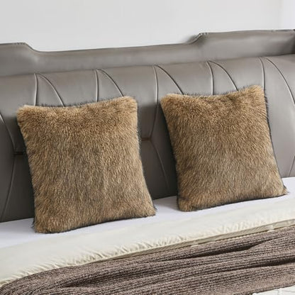 FUTEI Pack of 2 Faux Raccoon Fur Throw Pillow Covers 45 x 45 cm, Tawny - color: Tawny
