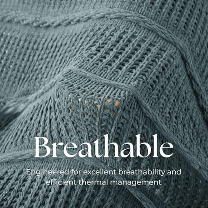 Boho Knitted Chenille Blanket with Tassels - Lightweight & Soft All-Season Throw - 3D Classic Pattern for Living Room Bedroom Couch, Celestial Blue, Queen 90"x90" - color: Celestial Blue, size: Queen