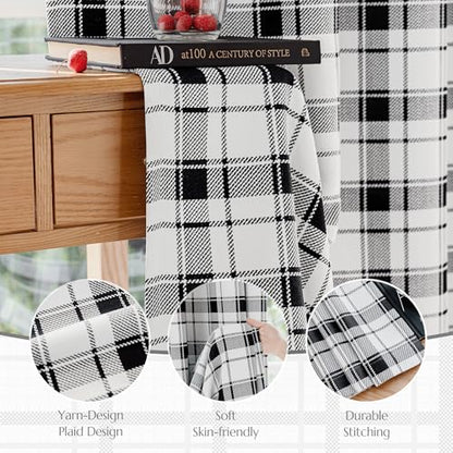 Beauoop Black White Plaid Jacquard Blackout Curtains Bedroom 52x96 2 Panels - color: Black and White, size: 52"W x 96"L (Pack of 2)