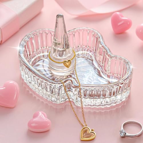 Crystal Ring Holder, Decorative Glass Trinket Tray Jewelry Dish Organizing - color: Clear,heart
