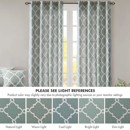Madison Park Fretwork Print Window Curtain 1 Panel, 50x63 Seafoam/White - color: Seafoam/White, size: 50"W x 63"L (Pack of 1)