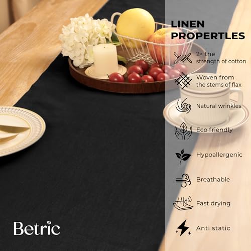 Small Coffee Farmhouse Table Runner for Fall, Thanksgiving, Christmas, and Winter - Athena - 100% Pure Linen - 14 x 36 Inches - Black - color: Black, size: 14 X 36 inch