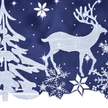 Grelucgo Embroidered Reindeer Rod Pocket Kitchen Window Curtains Valance 58×14 Inches for Christmas Holidays (Reindeer Navy) - color: Reindeer Navy