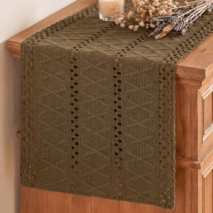 Artoid Mode Coffee Woven Farmhouse Hollow Table Runner 12x36 Inch - color: Light Coffee, size: 12" x 36", Table Runner