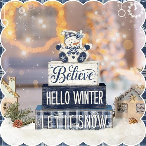 Britimes Tiered Tray Decor Set, 4 Pack, Wooden Table Sign, Snowman Winter - style: Christmas Snowman