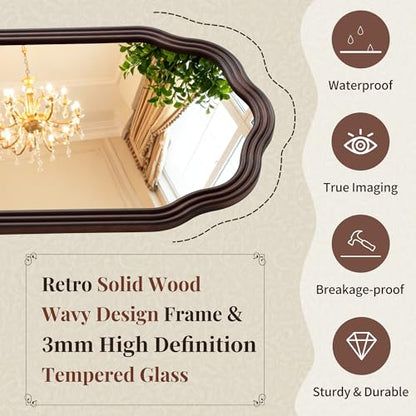 30x36 Inch Wood Arched Mirror, Large Bathroom Mirrors for Wall - size: 36"L x 30"W