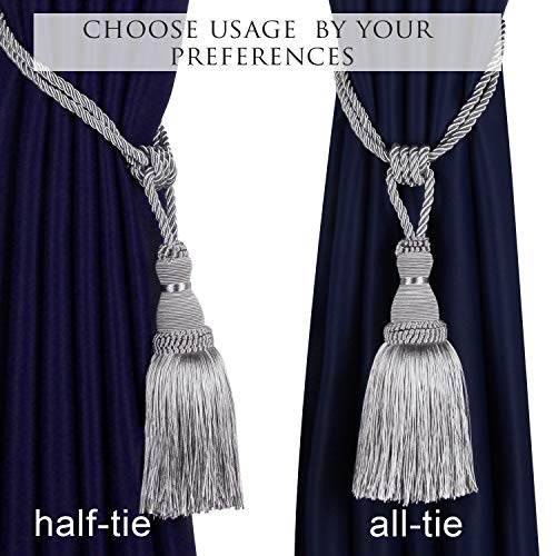 BEL AVENIR 2 Pack Curtain Tiebacks Tassel Drapery Tie-Backs Rope Holdbacks - color: Silver, size: 2 Pack