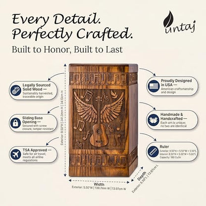 Guitar Wings Wooden Urn for Human Ashes, Large 180 Cu in, Rosewood - color: Rosewood, size: Large (180 Cu In, to 180 lb)