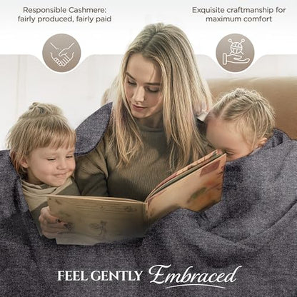 Cashmere Blanket – Hand Woven 100% Cashmere Wool Throw Blanket, 135 x 270 cm – Plain Cozy, and Soft Blanket for Bed, Sofa, or Couch - Made in Nepal - color: Black Grey