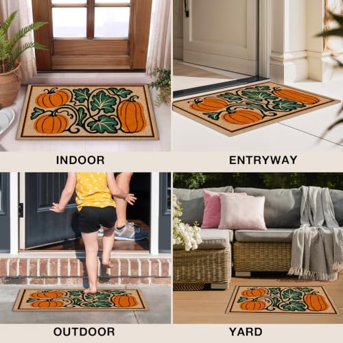 Rustic Fall Pumpkin Faux Coco Coir Doormat Door Mat 17x30 - color: Fall Pumpkin