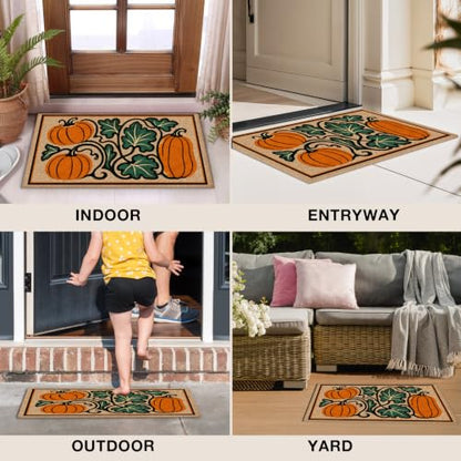 Rustic Fall Pumpkin Faux Coco Coir Doormat Door Mat 17x30 - color: Fall Pumpkin
