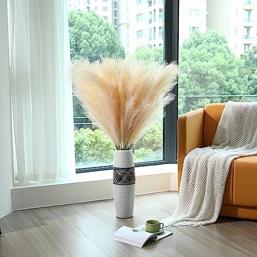 Wertuirk Champagne Faux Pampas Grass, Boho Home Decor, 45-Inch, Set of 8 - color: Champagne