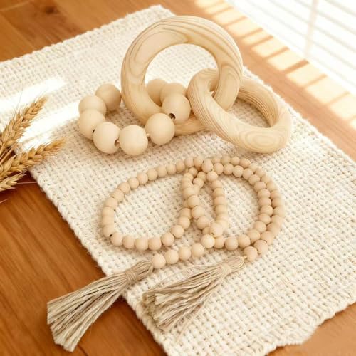 2 pcs Decorative Wood Knot Link Chain and Bead Decor, Natural Wooden Knot Decor for Coffee Table Farmhouse Decortive for Home Boho Modern Shelf Decortion(Natural) - color: Natural