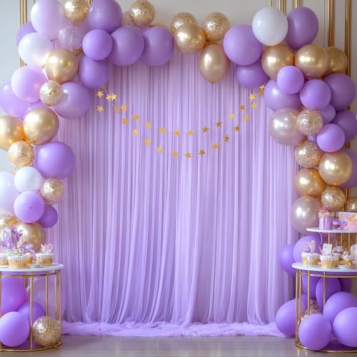Lavender Tulle Backdrop Curtains for Parties Baby Shower Birthday Wedding 10ft X 10ft Sheer Backdrop Curtains for Butterfly Elephant Memaid Photoshoot Decorations 2 Panels 5ft x 10ft - color: Lavender, size: 10FT X 10FT(2 Panels W5ft X H10ft)